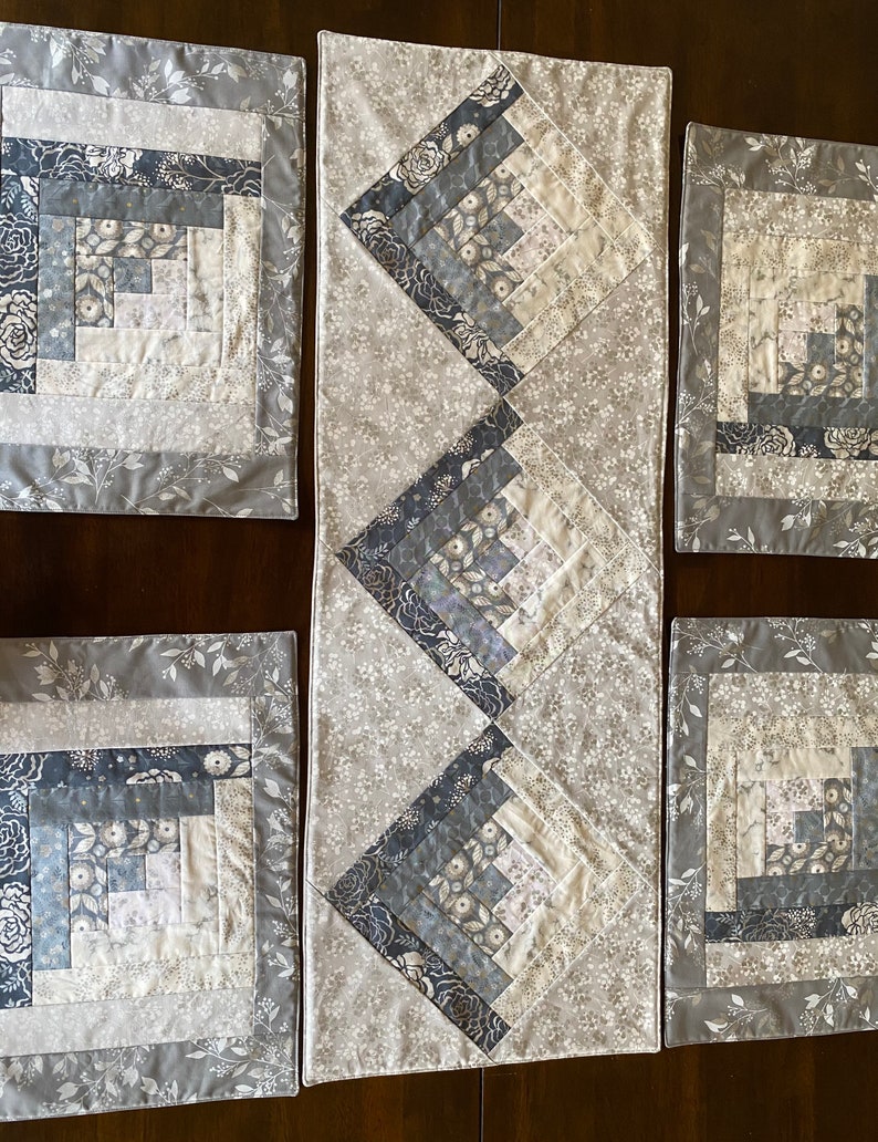 Silver Log Cabin Quilted Placemats/table Runner Etsy