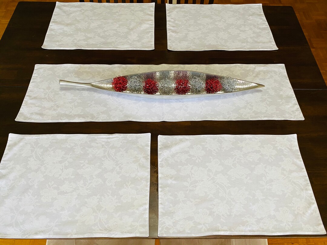 Placemat and Table Runner White and Grey Fabric Etsy