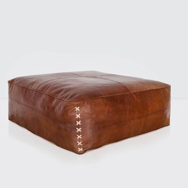 Amazing square Ottoman Pouffe Moroccan leather, ottoman square pouf, handmade footstool square pouffe Moroccan ustuffed