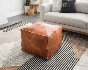 Pouf carré en cuir Pouf marron Pouf berbère Pouf ottoman Décoration d'intérieur marocaine Pouf marocain ottoman en cuir