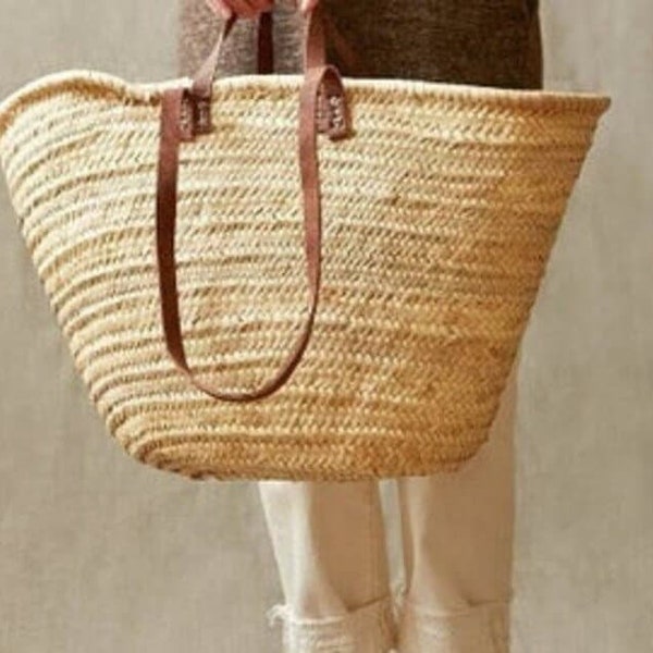 60% Off STRAW BAG Handmade with leather, French Market Basket, french market bag, Straw basket, french basket, grocery market bag