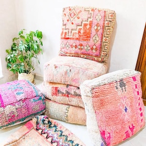 Moroccan Kilim Pillow, Outdoor Morocco Pouf, Floor Pouf, Vintage Moroccan Ottoman, Yoga Meditation Cushion, Outdoor Pink Kilim Floor Cushion