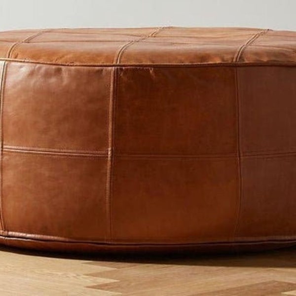 Luxury rond pouf Handmade footstool rond pouf Moroccan Amazing rond Ottoman Pouf Moroccan leather, rond pouf Tan leather