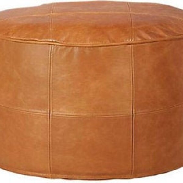 Runder Leder Pouf Bezug Handgefertigt, Runder Leder Pouf Tan, Ungepolsterter Pouf, Poufs Fußhocker, Luxus Ottomans Fußhocker