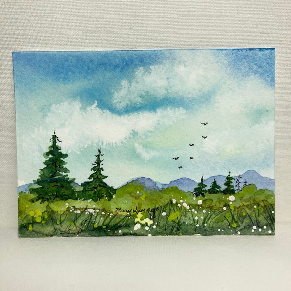 This is an original watercolor painting.  mini painting. ATC original artwork