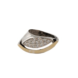 Handmade israeli Jewelry. Sterling Silver and Gold Ring with Cubic Zirconia. Bling Ring.Asymmetric Chic Ring. Glamour Ring. Gift for Her