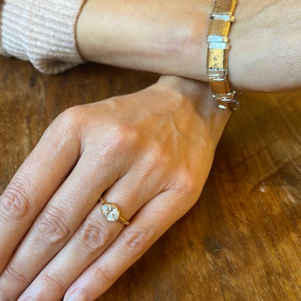 Dainty Ring Sale! Handmade Israeli Jewelry. Gold Plated Sterling Silver Stackable Ring. Delicate Cubic Zirconia Ring. Gift for Her.