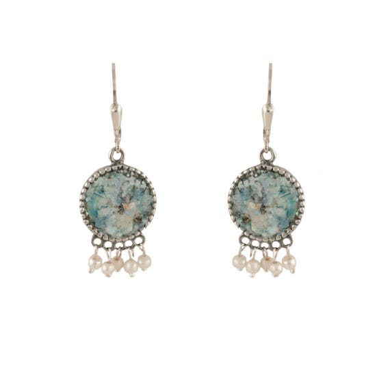 Ancient Roman Glass Earrings Small Dangle Sterling Silver Handmade Ancient Roman Glass Earrings Small Dangle Sterling Silver Handmade