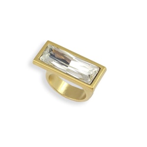 Fashion Ring Sale! Swarovski Crystal Ring. Handmade Israeli Jewelry. Brushed Gold Bling Ring. Fashionista Statement Ring. Gift for Her.