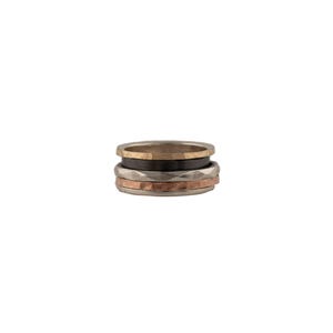 Three Tone Meditation Ring Sterling Silver and Gold Handcrafted in Israel