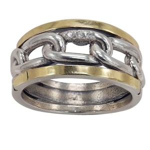Sterling Silver and Gold Ring Link Design Handmade in Israel