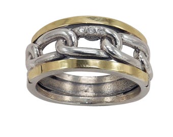 Sterling Silver and Gold Ring Link Design Handmade in Israel