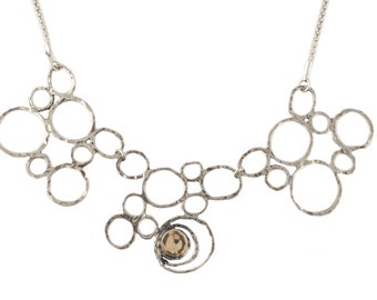 Sterling Silver Necklace with Gold Accent. Handmade Israeli Jewelry. Summer Necklace. Lightweight Necklace. Gift for Her