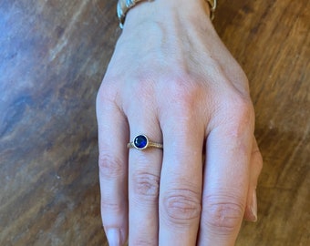 Sterling Silver Ring Sale! Handmade Israeli Jewelry. Dainty Gold Plated Ring. Blue Stone Stackable Ring. Delicate Textured Ring.Gift for Her