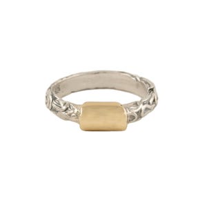 Handmade in Israel.Textured Sterling Silver Band with Gold. Stackable Ring. Artisan Ring. Gift for Her