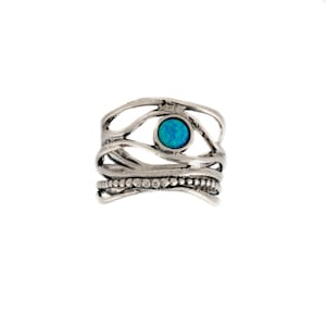 Blue Opal Ring. Handmade in Israel. Sterling Silver Ring. Modern Style Ring.  Gift for Her. Bat Mitzvah Ring