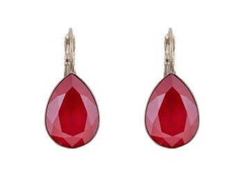 Red Swarovski Crystal Earrings. Handmade In Israel. Pear Shape Faceted Earrings. Bridesmaid Earrings. Nickle Free. Gift for Her. Nickle Free