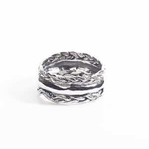 Sterling Silver Stacked Look Ring – Handmade Layered Band from Israel with Hammered & Detailed Design