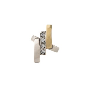 Sterling Silver Dainty Ring with Cubic Zirconia.Handmade Israeli Jewelry. Silver and Gold Combination Ring. Gift for Her