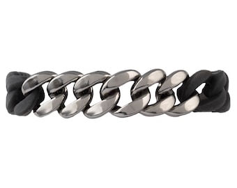 Saldi sui bracciali! Gioielli israeliani fatti a mano. Bracciale elastico nero con maglie in argento. Bracciale unisex. Bracciale da uomo. Bracciale da donna