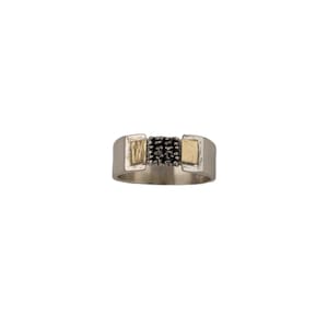 Sterling Silver & Gold Ring with Black Spinel – Handcrafted in Israel | Modern Artisan Design