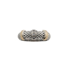 Sterling Silver and Gold Band Style Ring with Cubic Zirconia. Textured Sterling Silver. Stackable Ring. gift for Her