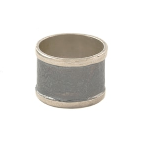 Two Tone Sterling Silver Band Handmade Israeli Jewelry. Oxidized Sterling Silver Unisex Ring. Gift for Her /Him