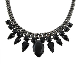 Promoção de colar de cristal Swarovski! Joias israelenses feitas à mão. Colar de declaração. Colar Chic Gunmetal. Colar de noite. Presente para ela