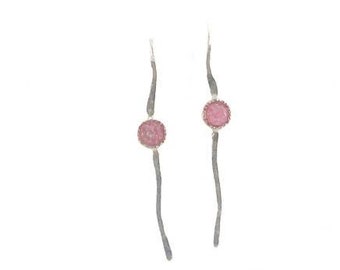 Earrings Sale! Pink Opal Sterling Silver Earrings. Handmade In Israel. Long Boho Earrings. Thin Dainty Earrings. Gift for Her