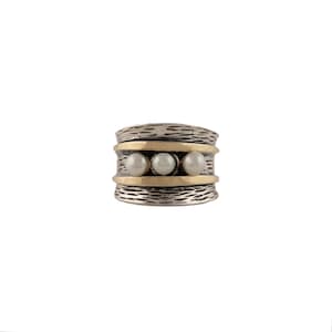 Freshwater Pearl Statement Ring – Textured Sterling Silver & Gold Handmade in Israel-Statement Silver and Gold Ring