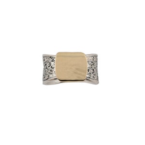 Handmade in Israel. Sterling Silver and Gold Band with Intricate Design.Two Tone Ring. Hammered Gold. Handcrafted Elegance. Gift for Her