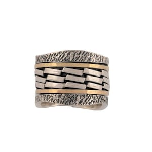 Silver and Gold Meditation Ring. Handmade Israeli Jewelry. Artisan Sterling Silver and Gold Spinning Ring.Boho Meditation Band. Gift for Her