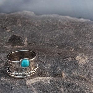 Handcrafted Silver Spinner Ring with Turquoise – Artisan Statement Piece from Israel