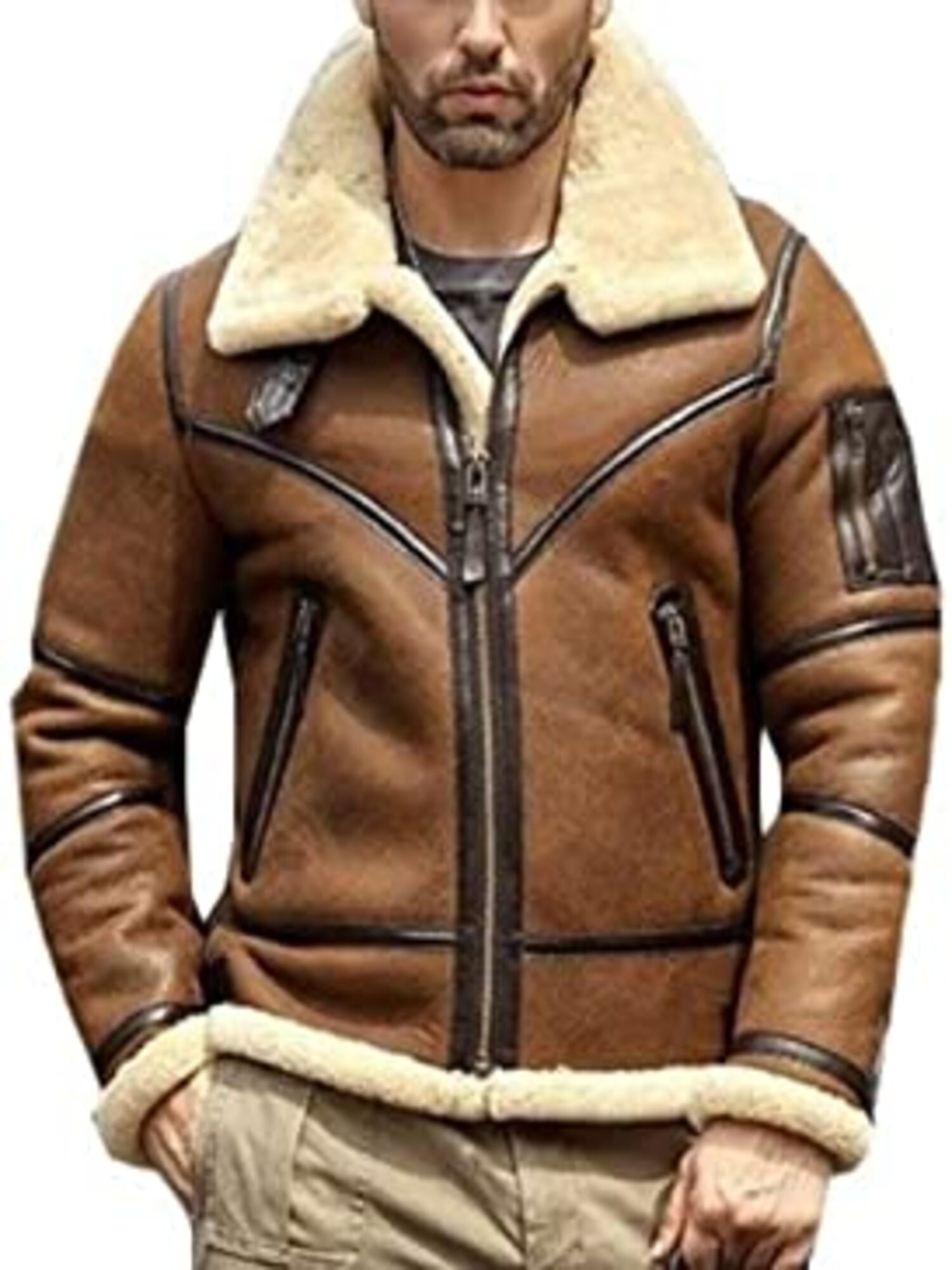 Real Shearling Leather Jacket B3 Bomber Aviator for Men Etsy