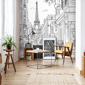 Paris wall mural Eiffel tower wallpaper Peel and stick removable or Traditional accent wall mural Custom size