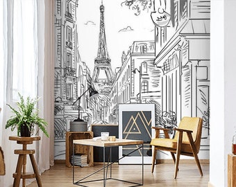 Paris wall mural Eiffel tower wallpaper Peel and stick removable or Traditional accent wall mural Custom size