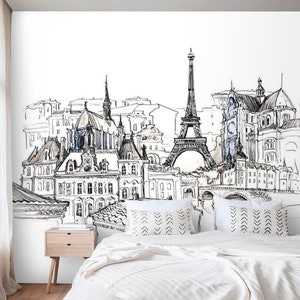 Paris wall mural Eiffel tower Peel and stick removable or Traditional accent wallpaper mural non woven