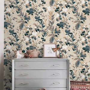 Floral wallpaper watercolor wildflowers Peel and stick or Traditional textured accent wallpaper flowers