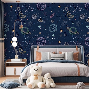 Space Wallpaper: Planets & Stars, Peel and Stick or Traditional