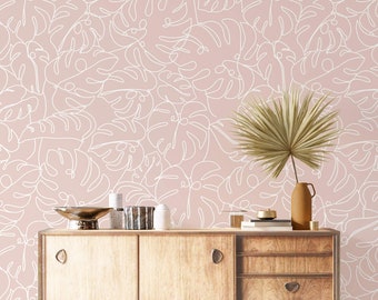 Papel pintado minimalista de hojas tropicales: tonos neutros, autoadhesivo o tradicional.