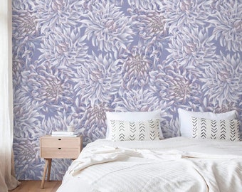 Papel tapiz floral pastel con flores lilas, despegable y pegable, o papel tapiz con acento tradicional.