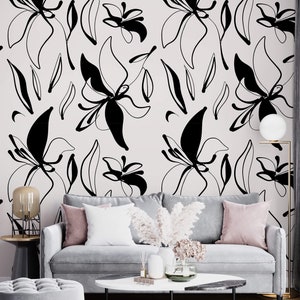 Black and White Floral Wallpaper: Abstract Peel and Stick Accent Wall