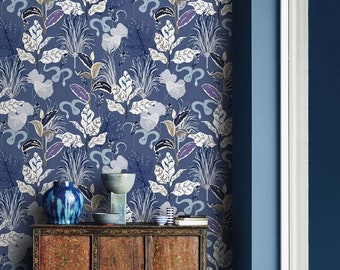 Papel pintado botánico con diseño de serpiente: plantas de jardín, hierbas - Autoadhesivo o tradicional