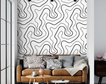 Papel pintado minimalista de líneas abstractas: autoadhesivo en blanco y negro o tradicional.