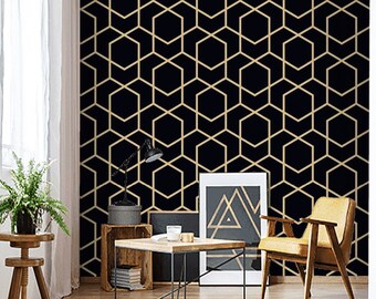 Black Gold Wallpaper Mural Watercolor Non Metallic Peel and Stick Removable Self Adhesive Wall Paper Traditional Wallpaper Non woven