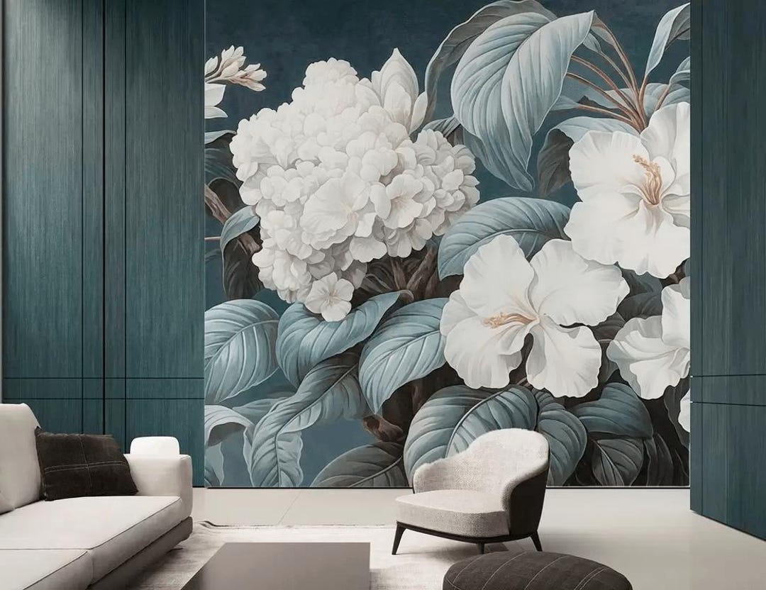 Large Lush Blooming Flowers Wall Mural, Peel and Stick or Regular ...