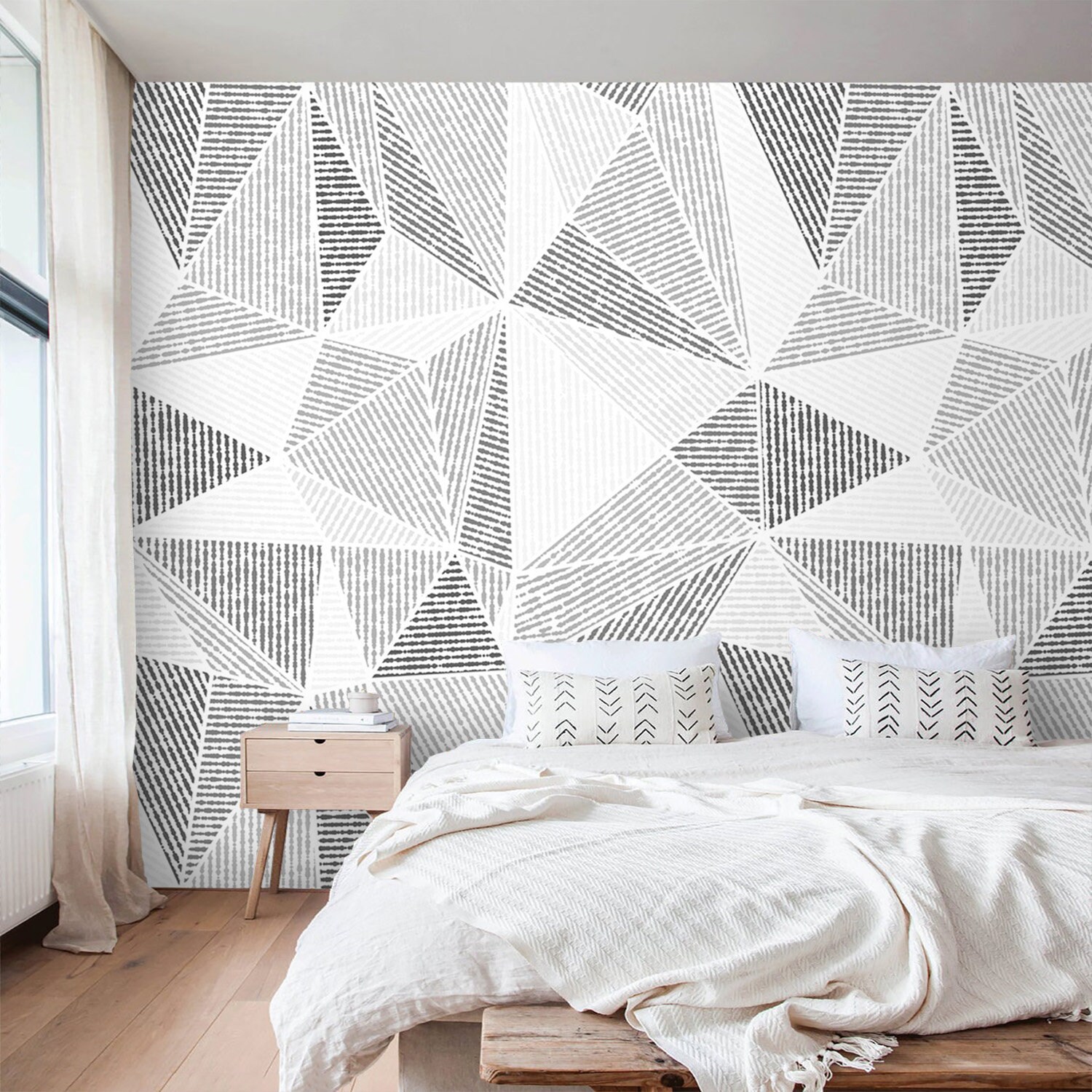 Geometric Wallpaper Mural Gray White Peel and Stick Removable Etsy