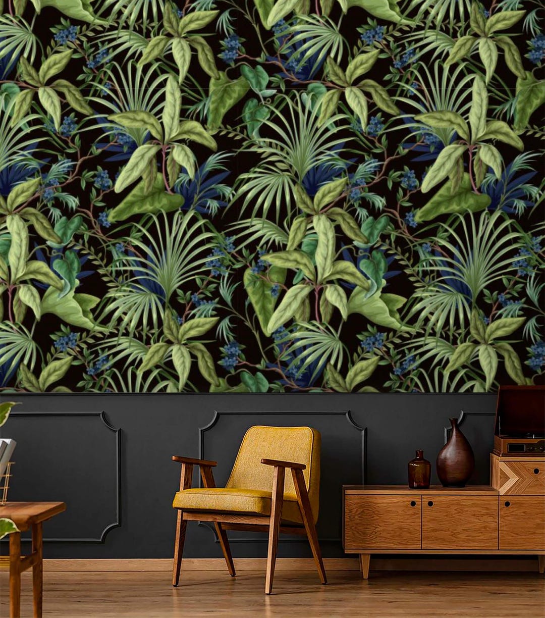 Dark Tropical Wallpaper Palm Leaves Peel and Stick Removable or ...