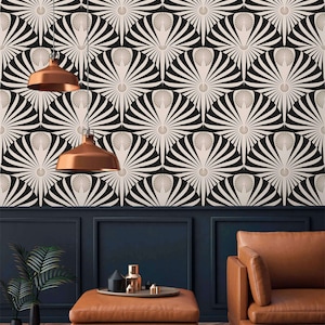Papel tapiz Art Déco con diseño de abanico: decoración de pared decorativa autoadhesiva
