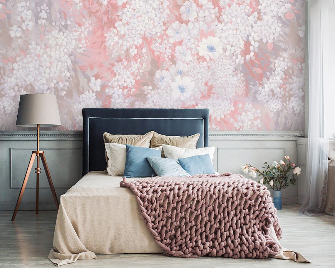 Floral Wallpaper Vintage Peel and Stick Wallpaper Mural Blush Etsy